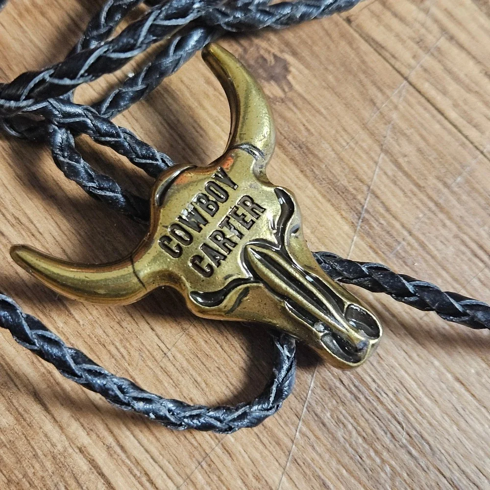 Beyonce Cowboy Carter Tour 2025 Bolo Tie Brass Bull Skull Braided Western
